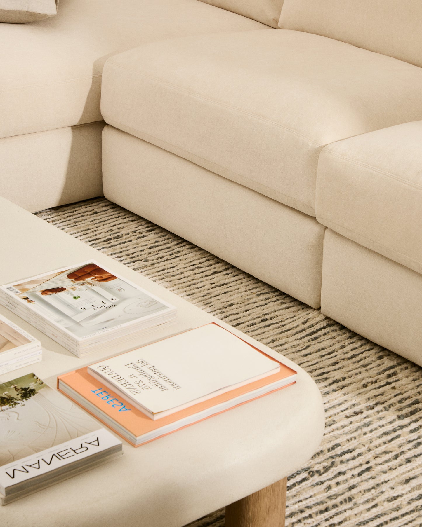 Divano modulare Alea 4 posti sfoderabile in ciniglia chaise longue sinistra écru 310 cm