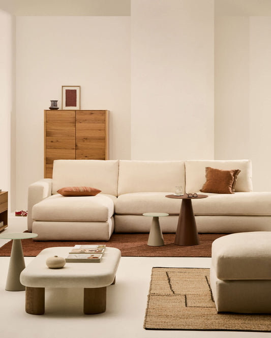Divano modulare Alea 5 posti sfoderabile in ciniglia chaise longue sinistra écru 340 cm