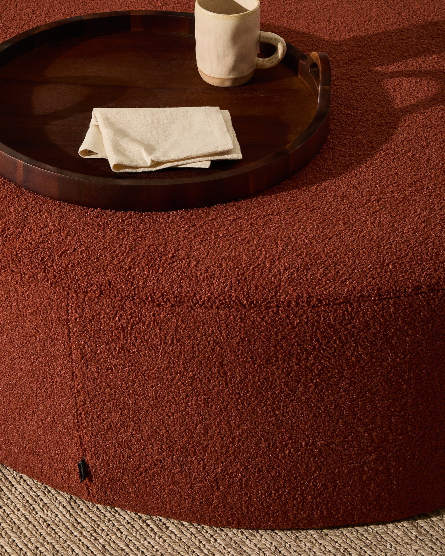 Pouf sfoderabile Kaeli in tessuto bouclé terracotta Ø 90 cm