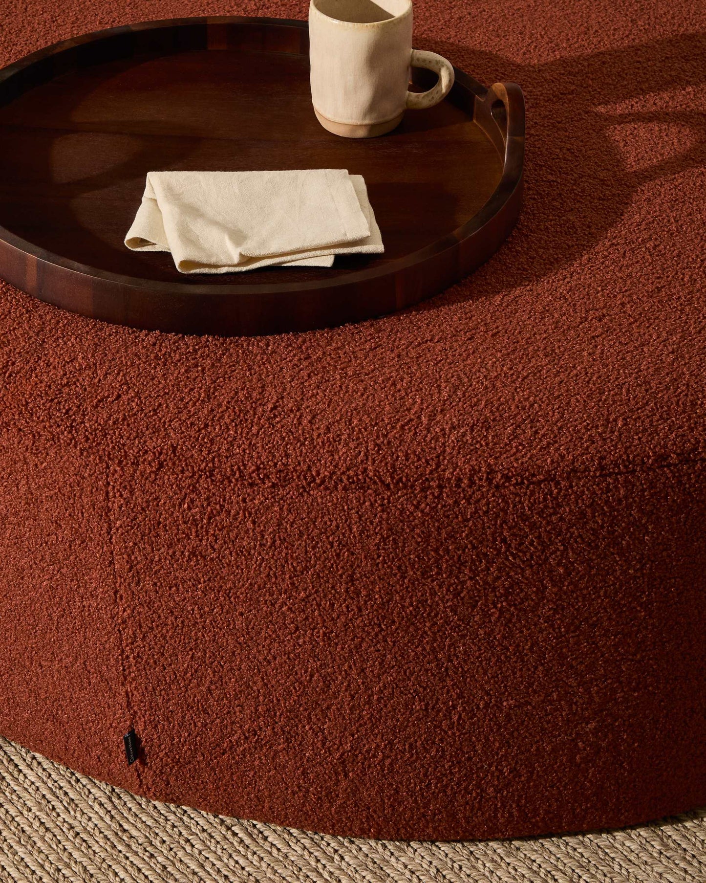 Pouf sfoderabile Kaeli in tessuto bouclé terracotta Ø 90 cm