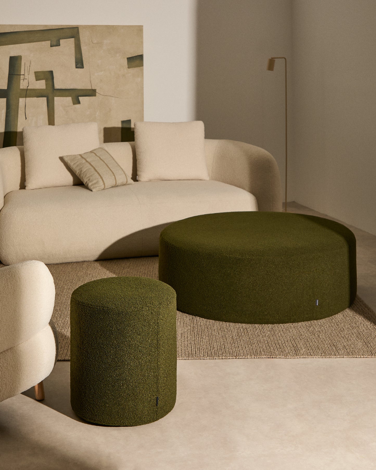 Pouf sfoderabile Kaeli in tessuto bouclé verde Ø 43 cm