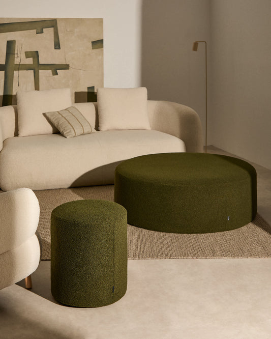 Pouf sfoderabile Kaeli in tessuto bouclé verde Ø 43 cm