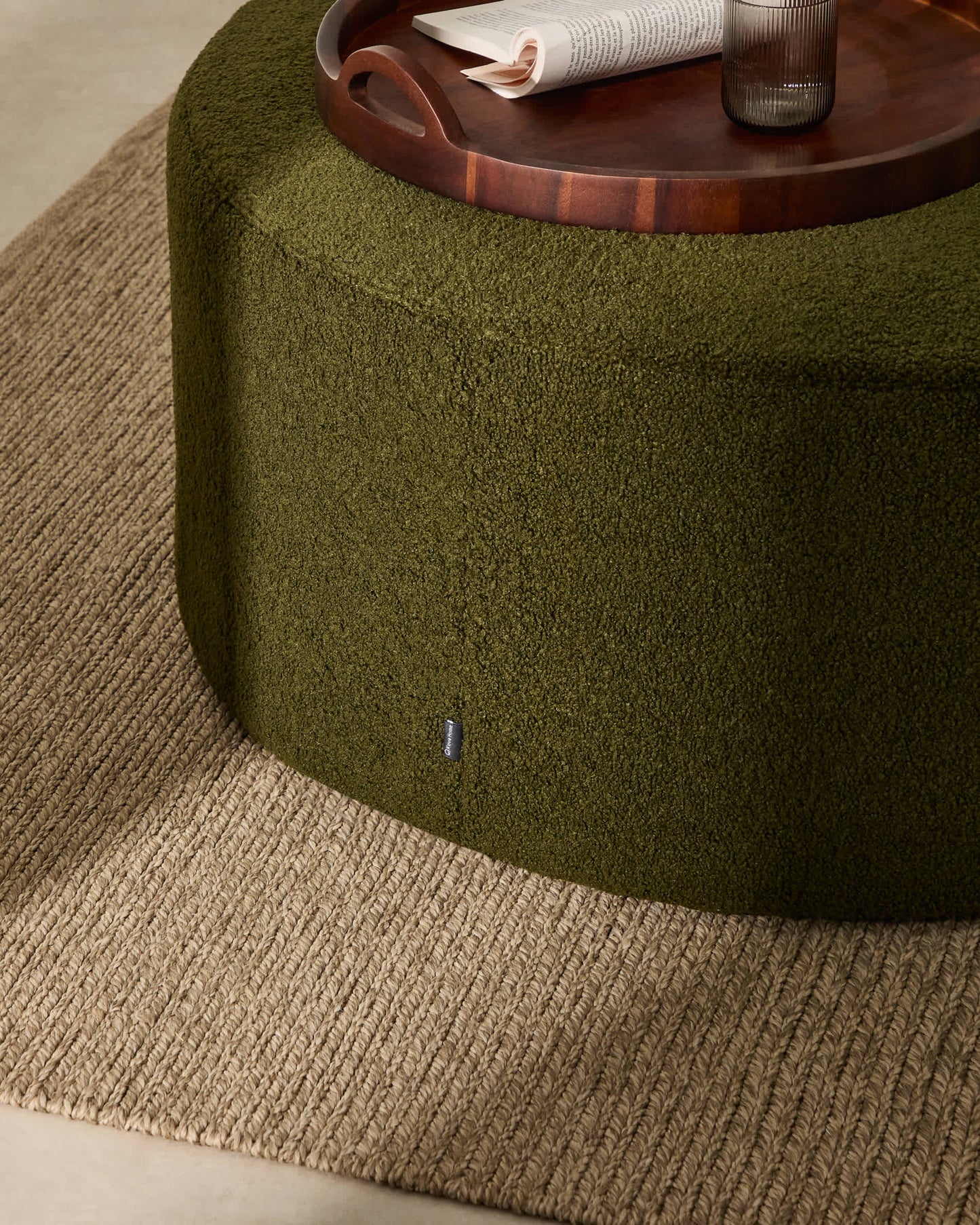 Pouf sfoderabile Kaeli in tessuto bouclé verde Ø 90 cm