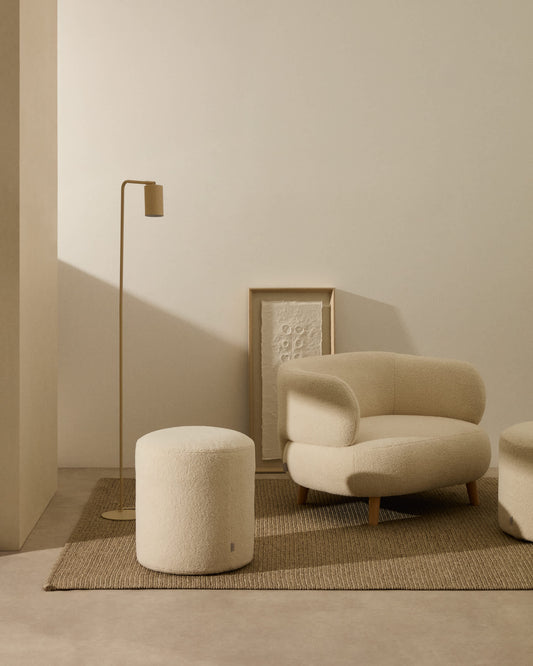 Pouf sfoderabile Kaeli in tessuto bouclé écru Ø 43 cm