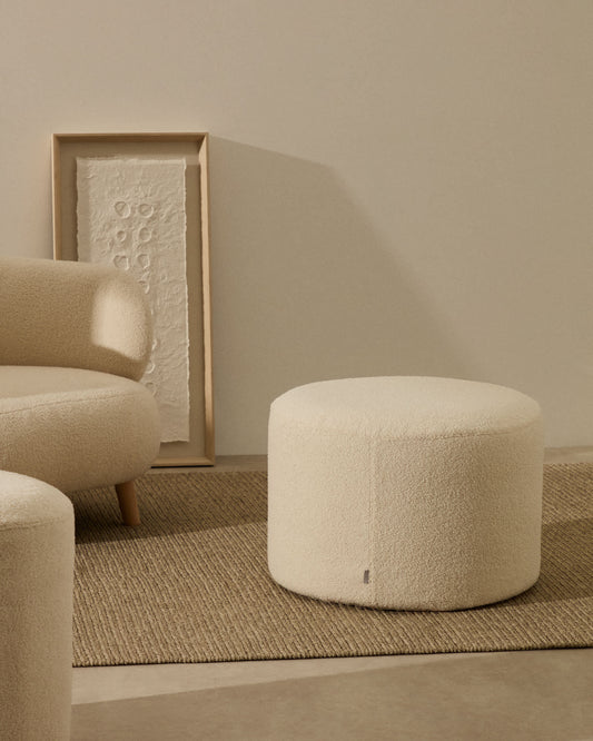 Pouf sfoderabile Kaeli in tessuto bouclé écru Ø 60 cm