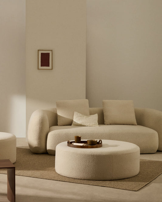 Pouf sfoderabile Kaeli in tessuto bouclé écru Ø 120 cm
