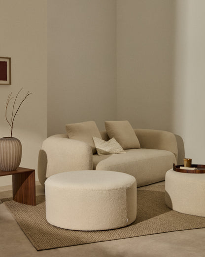 Pouf sfoderabile Kaeli in tessuto bouclé écru Ø 90 cm