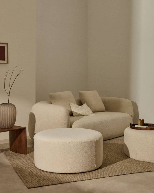 Pouf sfoderabile Kaeli in tessuto bouclé écru Ø 90 cm
