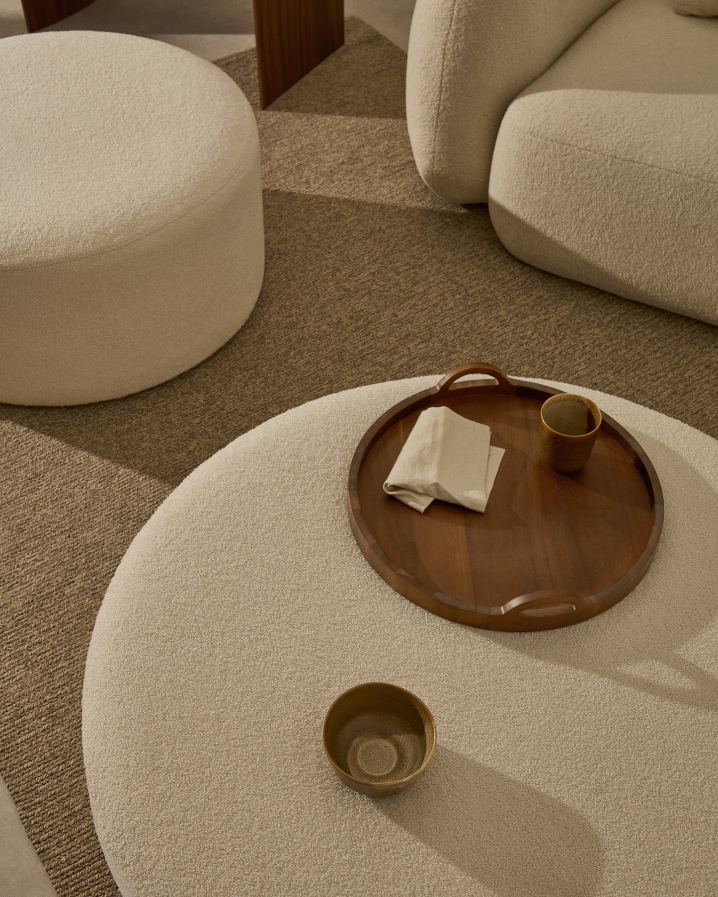 Pouf sfoderabile Kaeli in tessuto bouclé écru Ø 90 cm