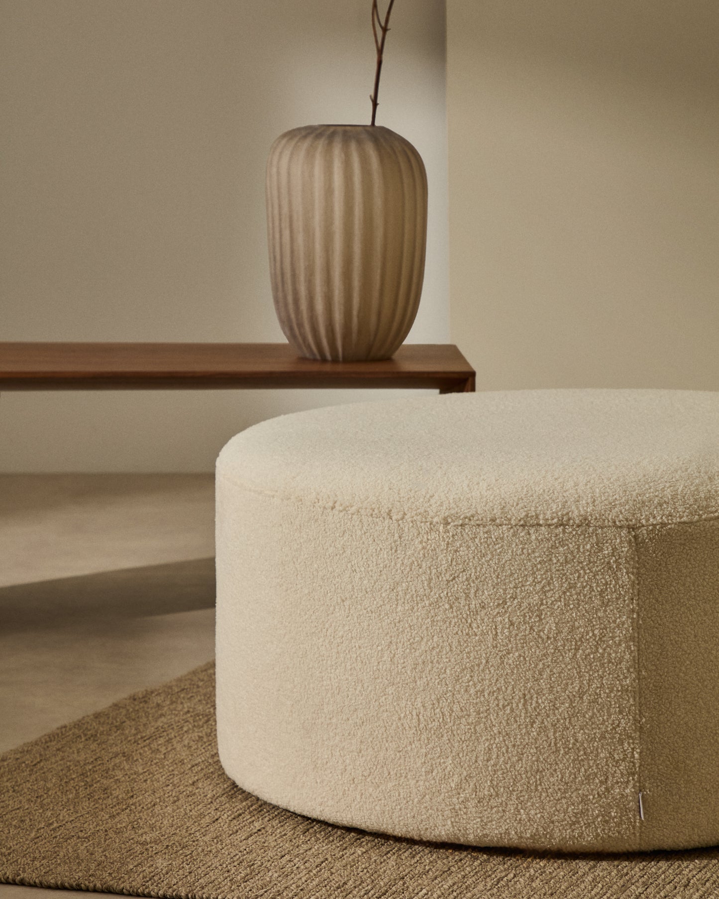 Pouf sfoderabile Kaeli in tessuto bouclé écru Ø 90 cm