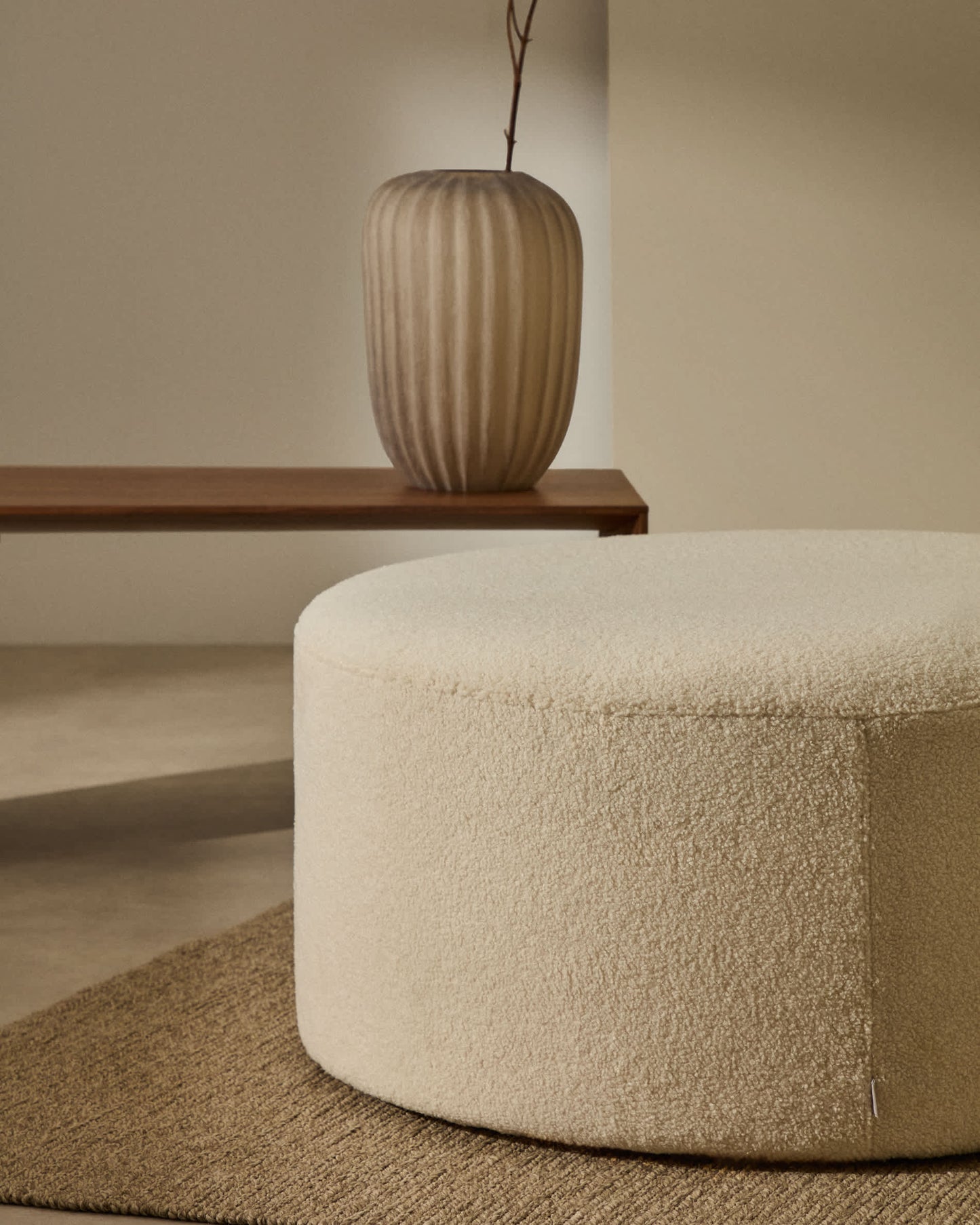 Pouf sfoderabile Kaeli in tessuto bouclé écru Ø 90 cm