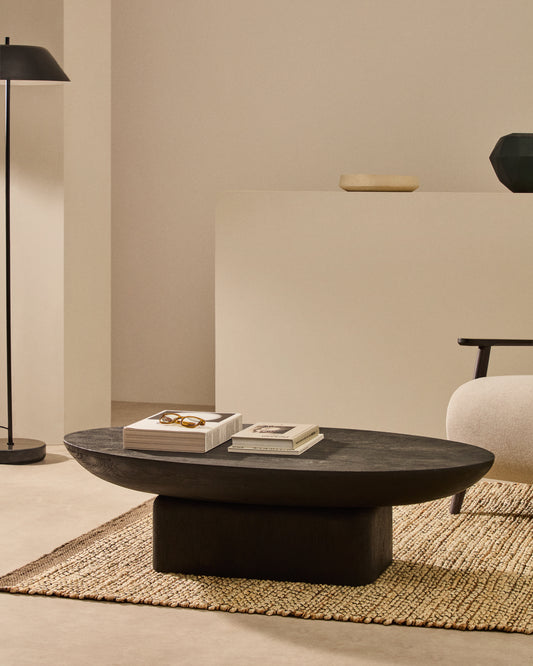 Tavolino da appoggio Ovak in legno massiccio di acacia con finitura nera 140 x 70 cm