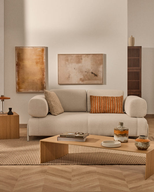 Divano Compo 2 posti in ciniglia écru e struttura in metallo beige 200 cm