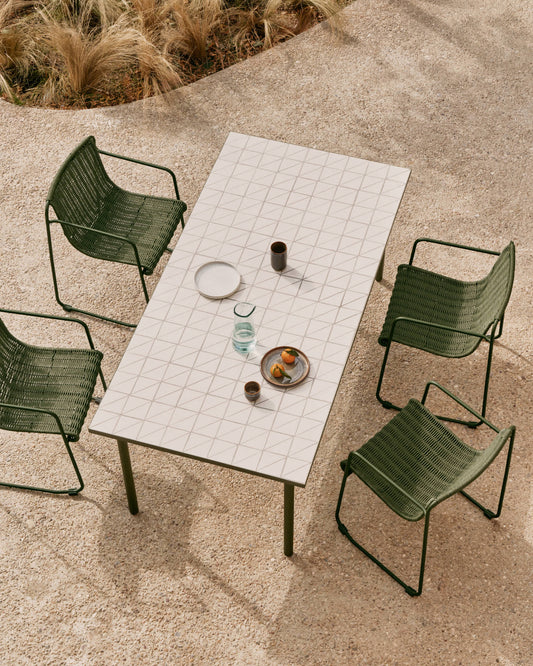 Tavolo da esterno Maurina in acciaio zincato verde e piastrelle color écru 223 x 101 cm