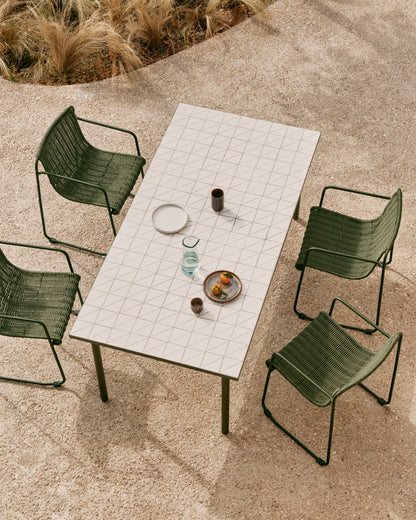 Tavolo da esterno Maurina in acciaio zincato verde e piastrelle color écru 223 x 101 cm