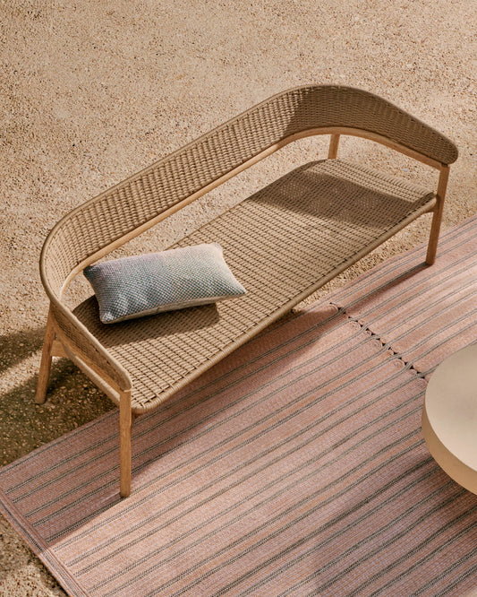 Divano a 3 posti Arinella in legno massiccio di acacia con finitura naturale e corda beige 167 cm