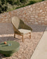 Poltrona Olbia con schienale alto in rattan sintetico e legno massiccio teak