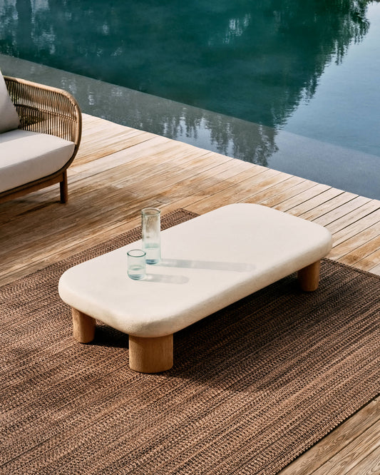 Tavolino da salotto Labra in cemento e legno d'acacia 140 x 70 cm