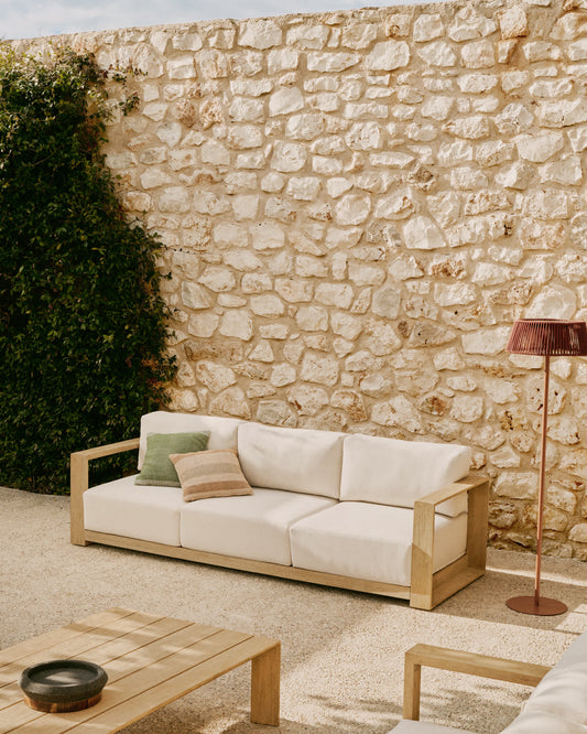Divano Ambra a 3 posti in legno massiccio di acacia con finitura chiara 249 cm
