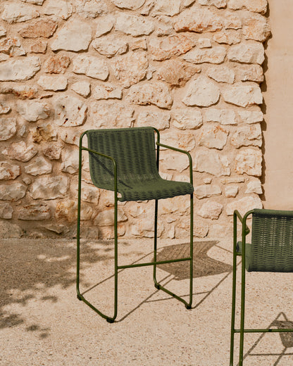 Sgabello Maurina impilabile in acciaio zincato verde con corda verde 74,5 cm