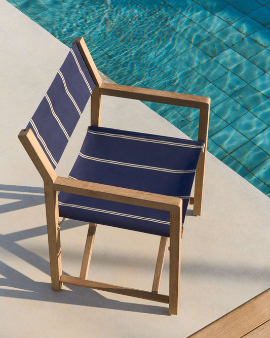 Sedia pieghevole da esterno Vilara a righe blu e beige in legno massiccio di acacia