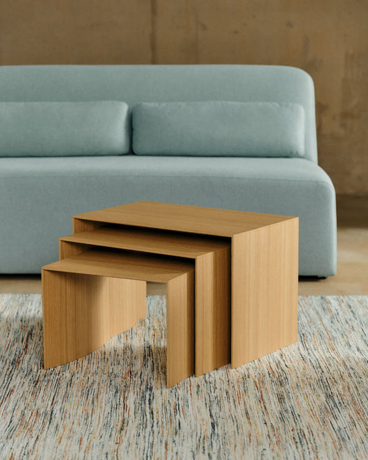 Set Litto con 3 tavolini a nido impiallacciatura in rovere 60 x 40 / 51 x 36 / 42 x 31 cm