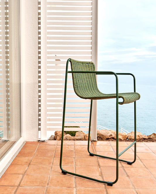 Sgabello Maurina in acciaio zincato verde e corda verde 64,5 cm