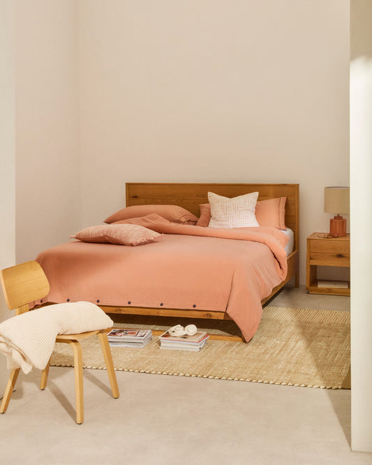 Letto Alguema con impiallacciatura in rovere e finitura naturale per materasso 180 x 200 cm