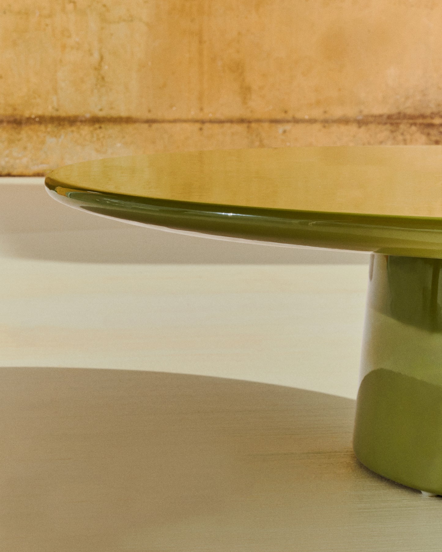 Tavolino da salotto Albanella in cemento con finitura verde lucido Ø 110 cm