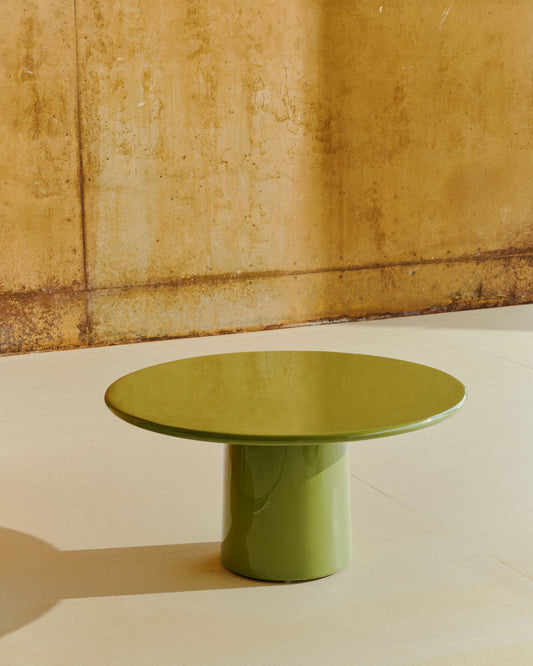 Tavolino da salotto Albanella in cemento con finitura verde lucido Ø 85 cm