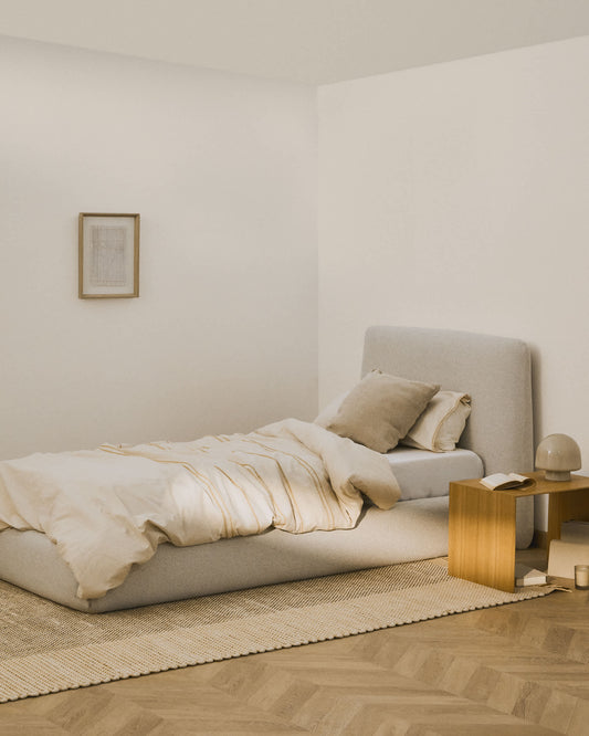 Letto sfoderabile Martina in ciniglia écru per materassi 90 x 200 cm