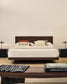 Testiera Norlen in impiallacciatura di noce con finitura scura e luce LED per letto fino a 180 cm
