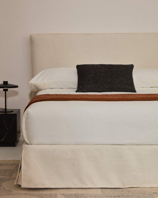 Testiera sfoderabile Jaira in ciniglia bianca per letto fino a 180 cm
