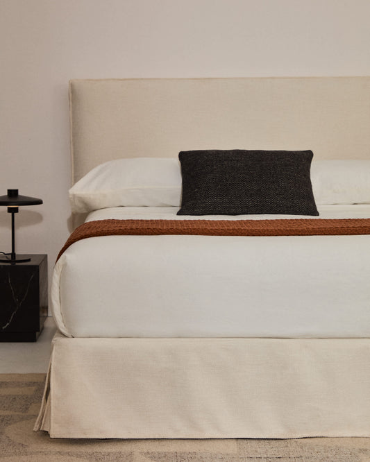 Testiera sfoderabile Jaira in ciniglia bianca per letto fino a 180 cm