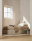 Letto contenitore sfoderabile con apertura laterale Nelzi in ciniglia écru per materasso da 90 x 200 cm