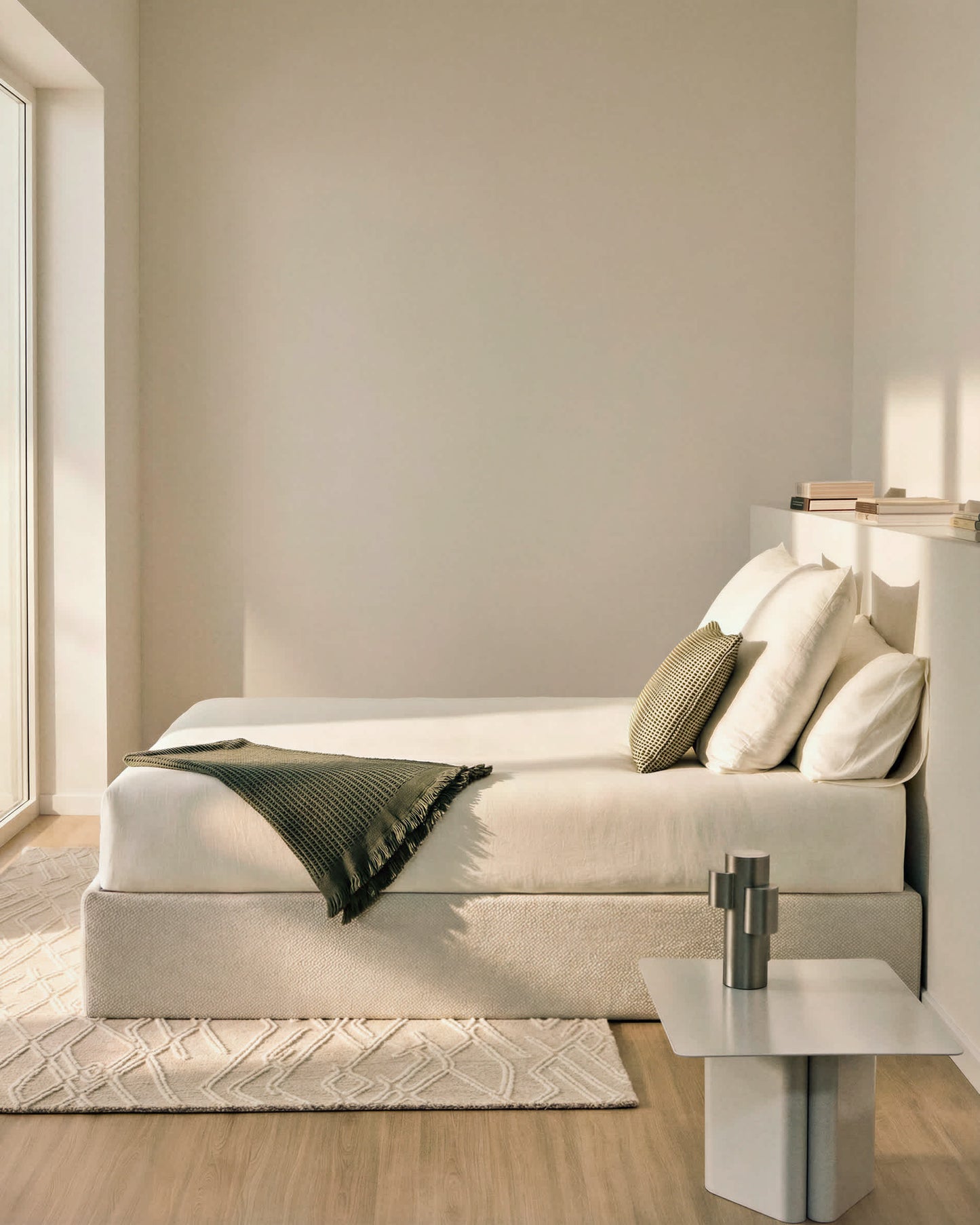 Letto contenitore sfoderabile Nelzi in ciniglia écru
