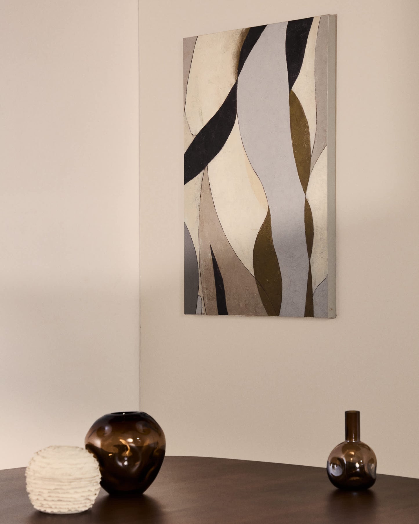 Tela astratta Marvilo grigio e senape 60 x 90 cm