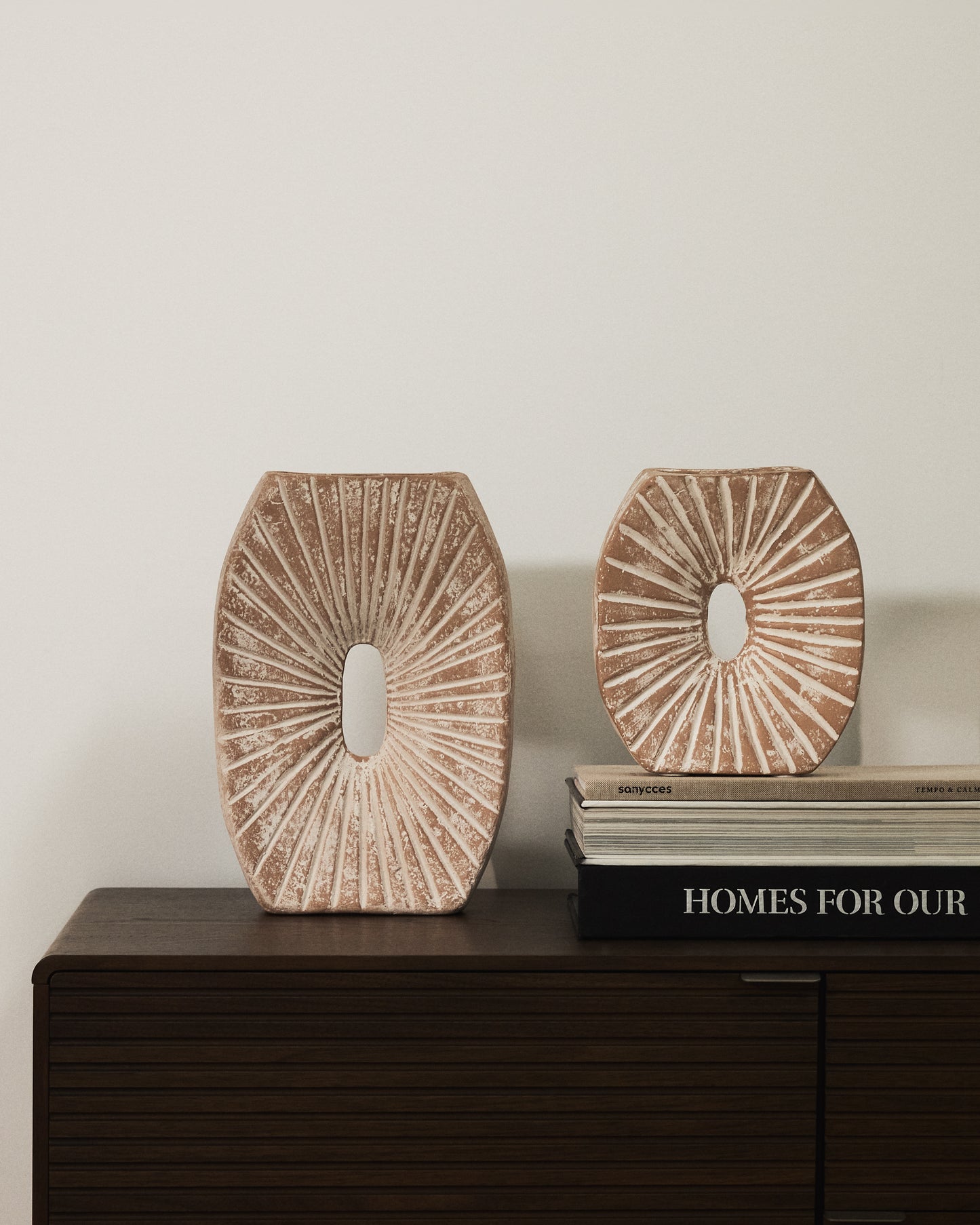 Vaso Valura in cartapesta rosa e beige 31 cm