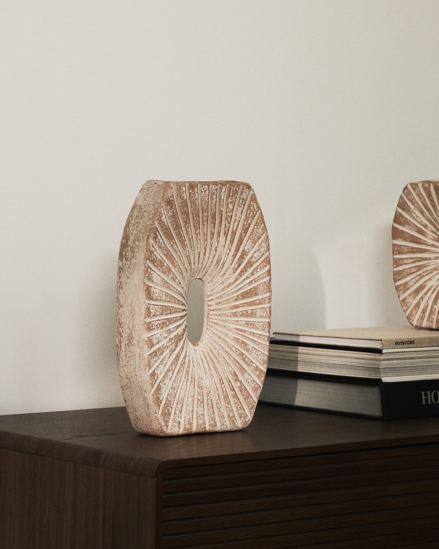 Vaso Valura in cartapesta rosa e beige 31 cm