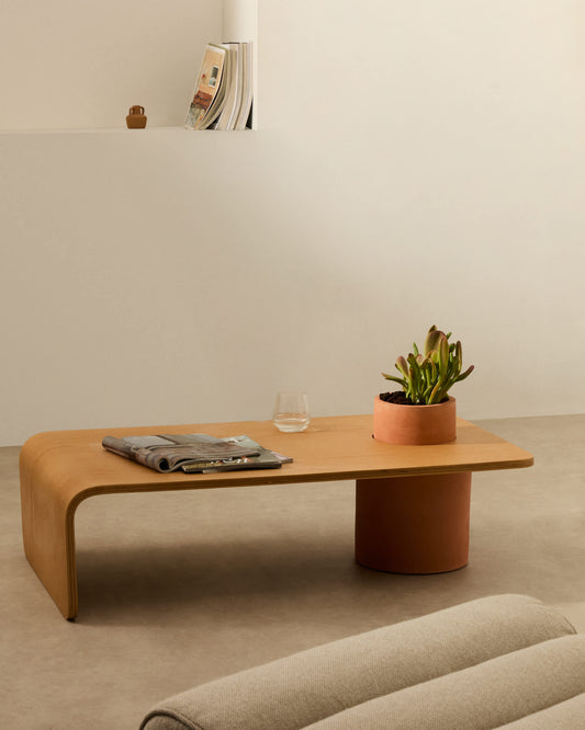Tavolino Olaria in terracotta e impiallacciatura in rovere con finitura naturale 110 x 60 cm