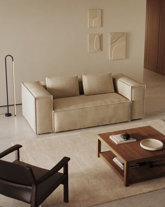 Divano Blok 2 posti in velluto a coste spesso color naturale 210 cm