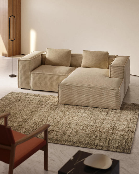 Divano Blok 2 posti in velluto a coste spesso color naturale con chaise longue destra 240 cm