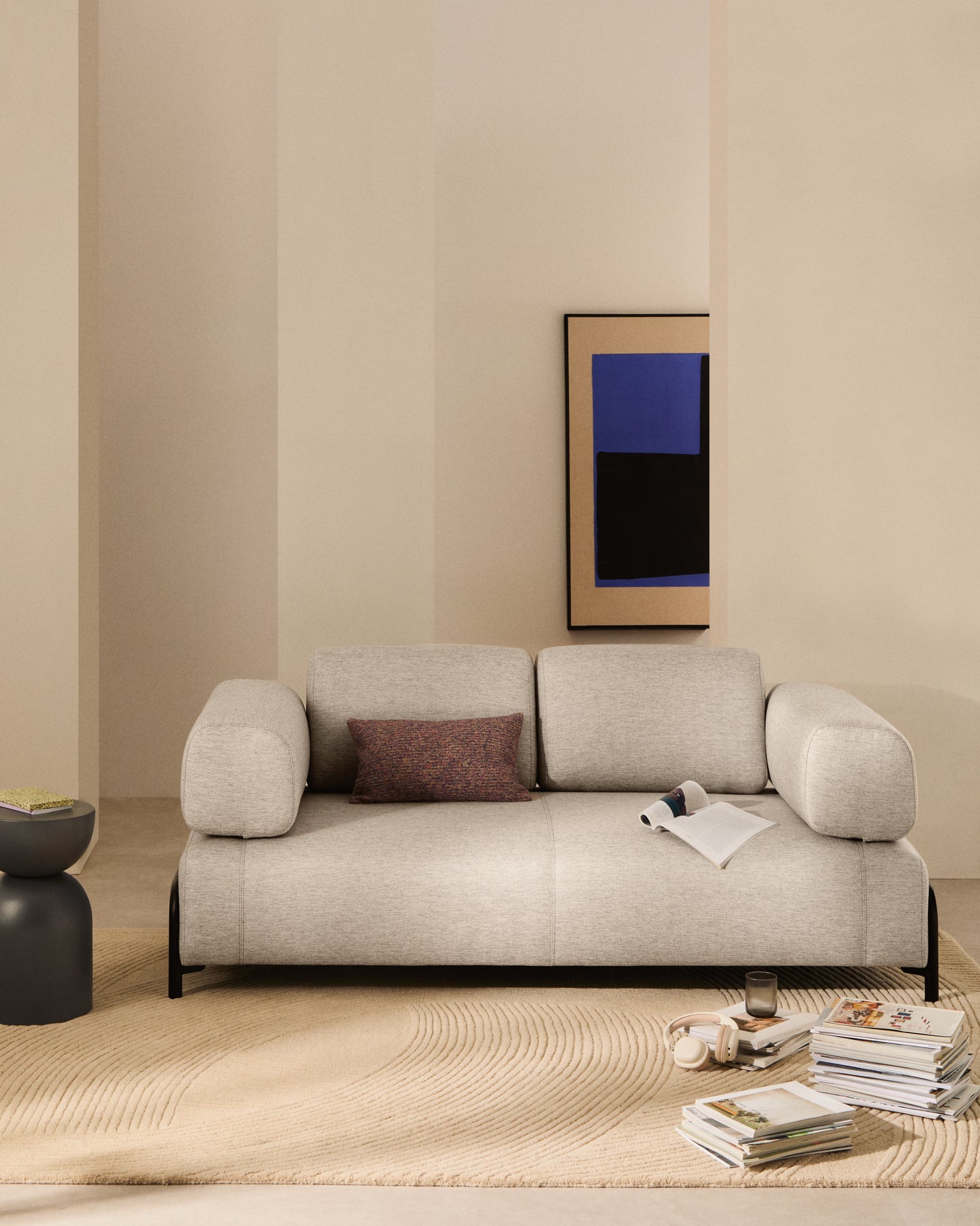 Divano Compo 2 posti beige grigiastro e struttura in metallo nero 200 cm