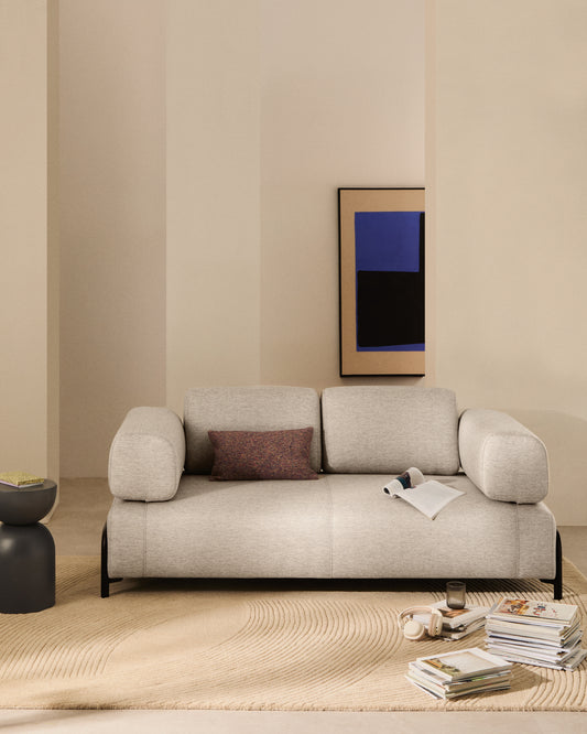 Divano Compo 2 posti beige grigiastro e struttura in metallo nero 200 cm