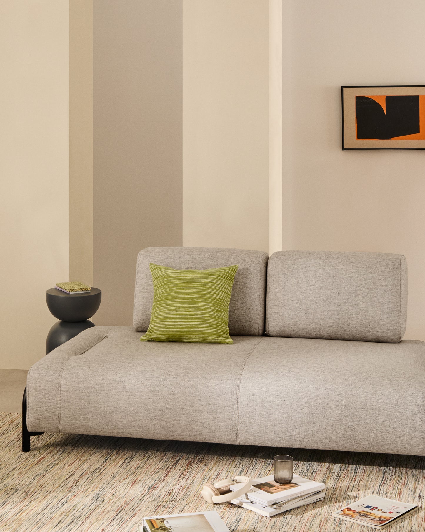 Modulo Compo 2 posti beige grigiastro con struttura metallica nera 200 cm