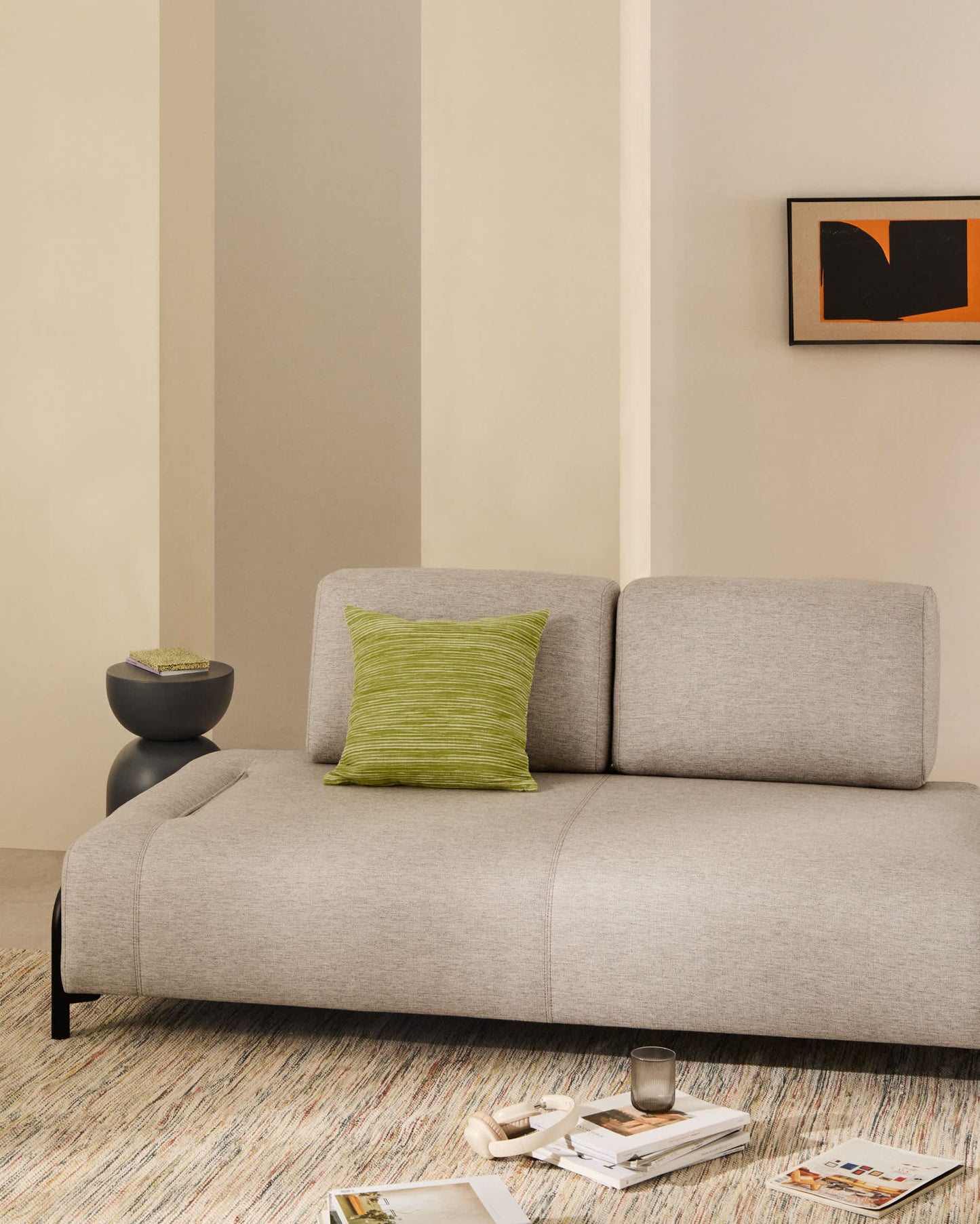 Modulo Compo 2 posti beige grigiastro con struttura metallica nera 200 cm