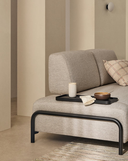 Divano Compo 2 posti beige grigiastro con vassoio piccolo e struttura in metallo nero 200 cm