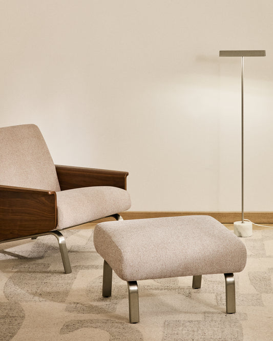 Poggiapiedi Amsen beige con gambe in acciaio inox spazzolato 68 x 55 cm