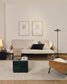 Divano Amsen 3 posti in ciniglia beige, in compensato di rovere beige con gambe in acciaio inox spazzolato 205 cm