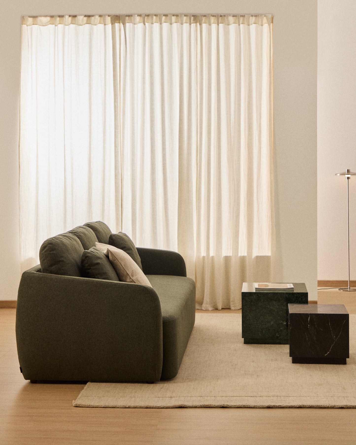Divano letto Laira 3 posti in ciniglia verde scuro 218 cm